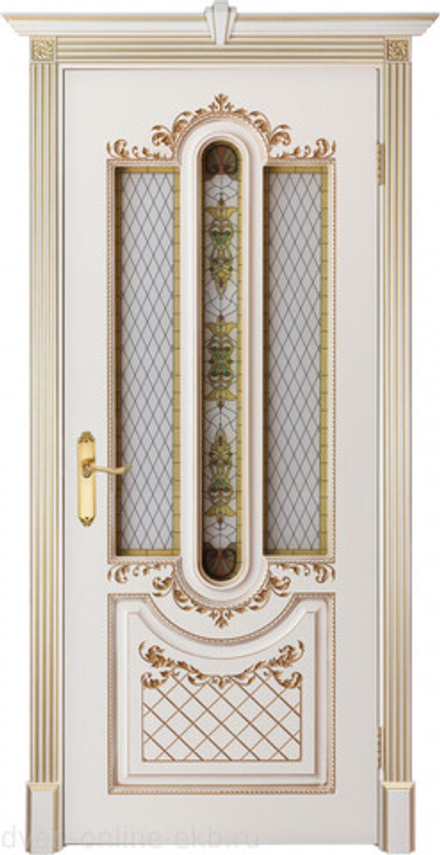 Межкомнатные двери INTERNE DOORS "АЛЕКСАНДРИЯ-2" (ДО) Белая эмаль/патина золото
