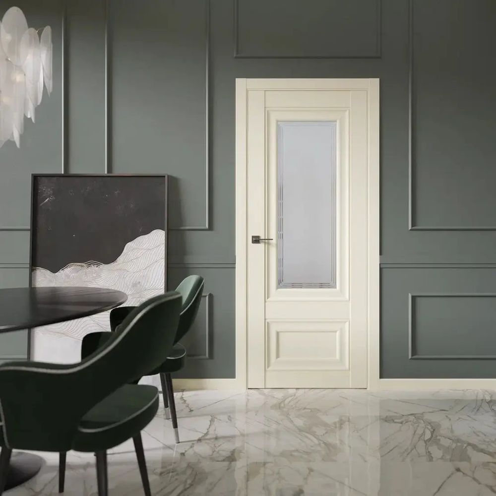 Двери WestStyle HR4 Макиато /белое сатинат /молдинг черный  ДО