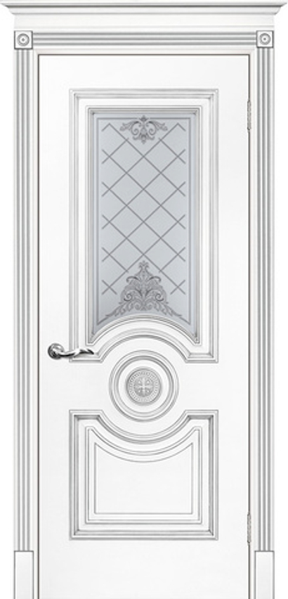 Межкомнатные двери INTERNE DOORS "МОНТАНЬОЛА" Багет-18 (ДО) Белая эмаль/патина серебро