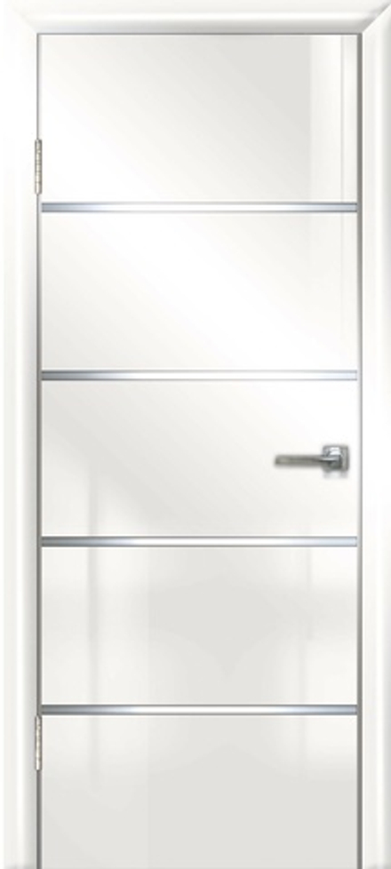 Межкомнатные двери АРГУС "ALUM 4" Белый глянец /Молдинг в цвете металлик (ДГ)