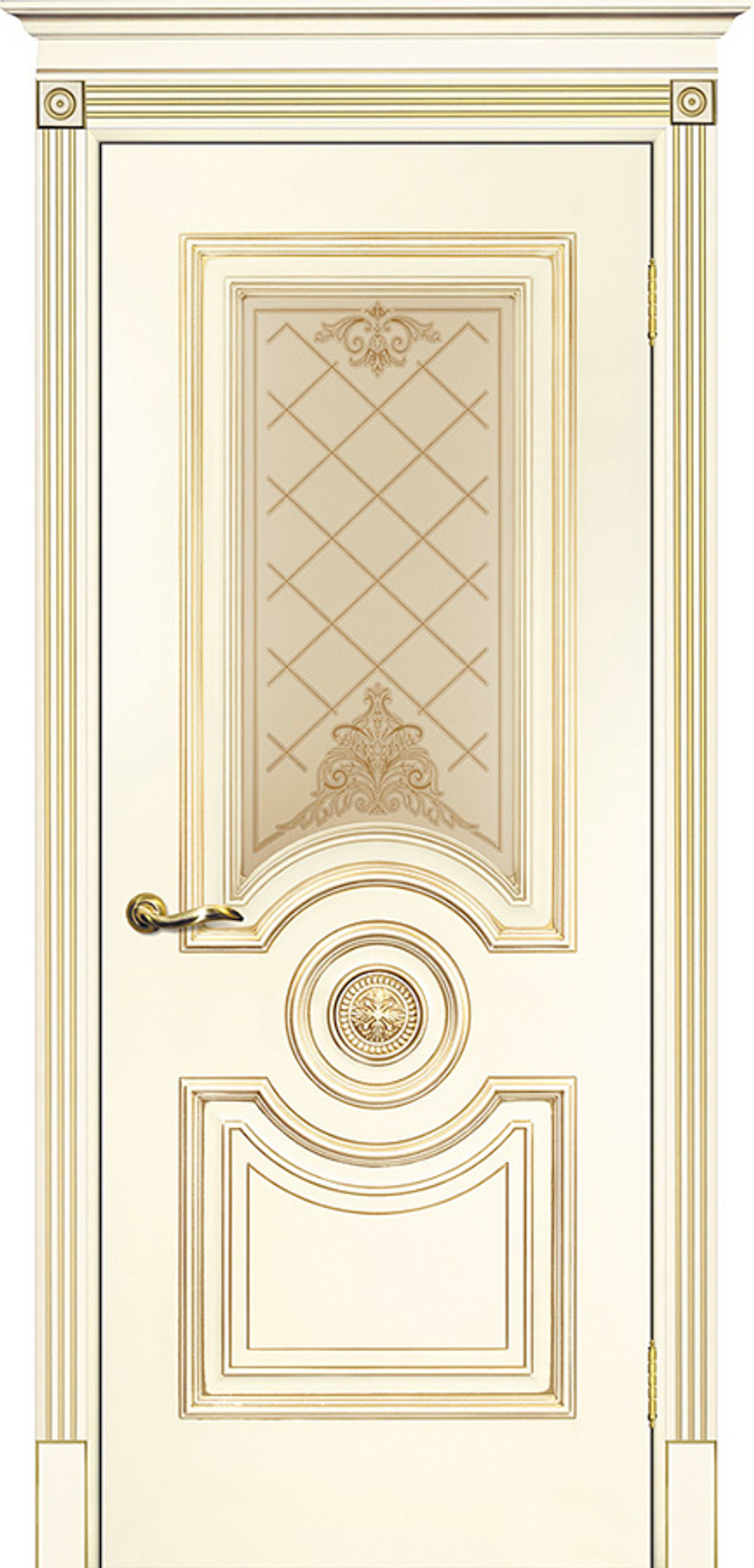 Межкомнатные двери INTERNE DOORS "МОНТАНЬОЛА" Багет-18 (ДО) Слоновая кость эмаль/патина золото