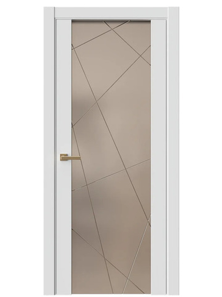 Двери WestStyle Е7  Белая вуаль/ Зеркало сатин бронза/ Гравировка Prime 1 ДО