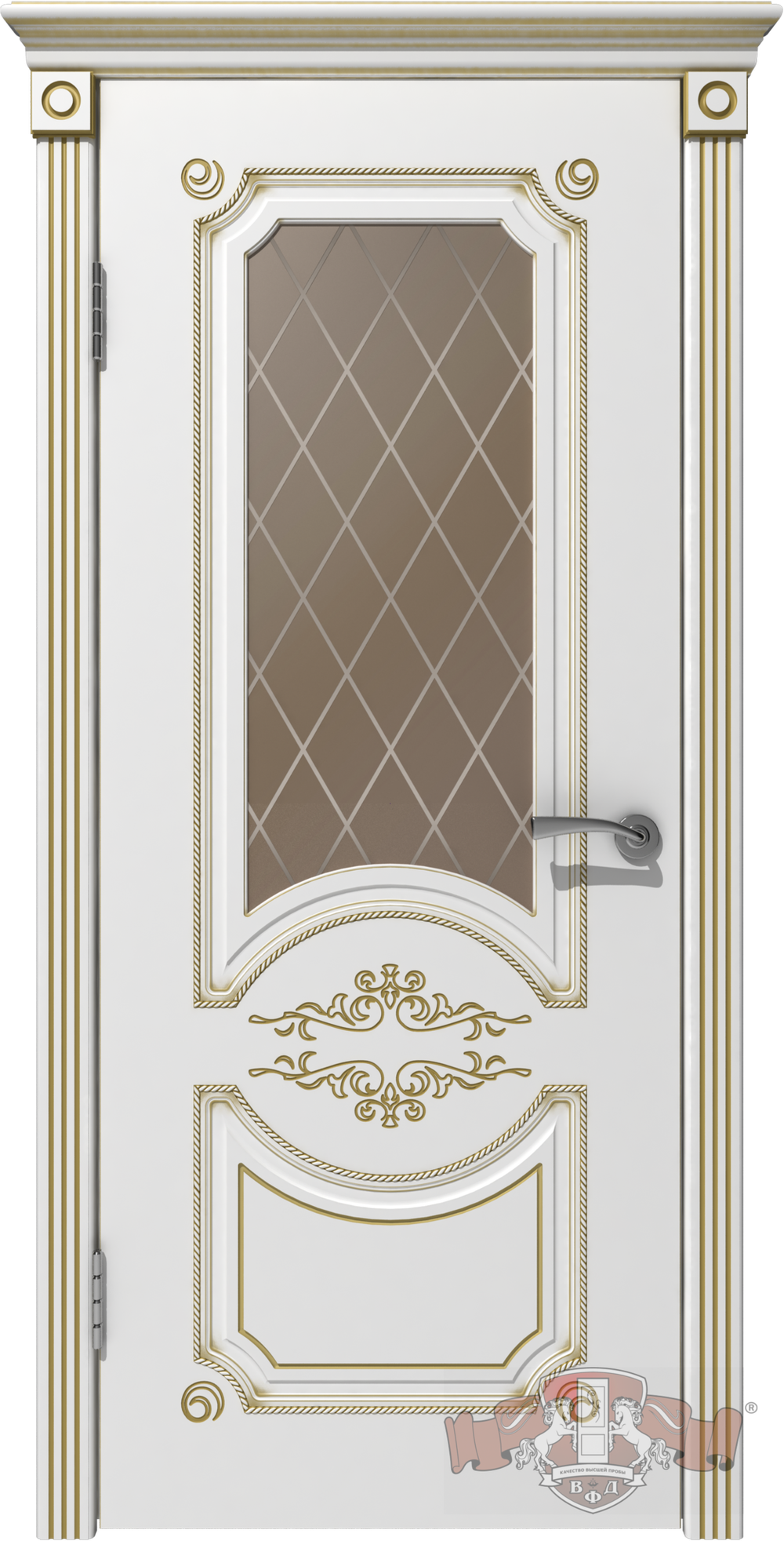 Межкомнатные двери ВФД "МИЛАНА" 42ДО0, белая эмаль/пат.золото, стекло сатинат