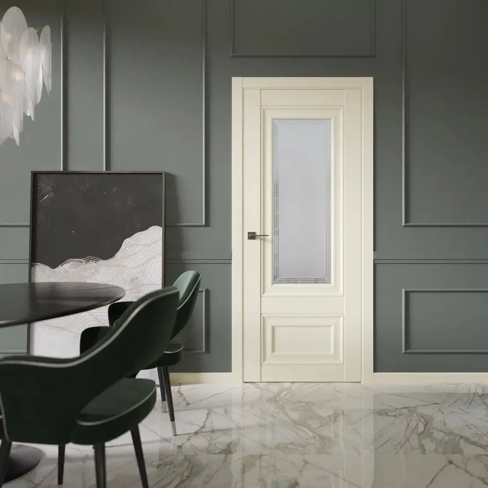 Двери WestStyle HR4 Emlayer белый /белое сатинат /молдинг черный  ДО