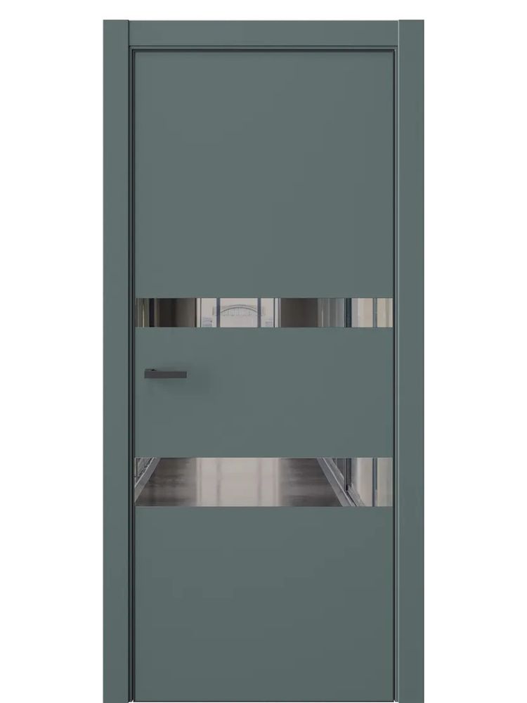 Двери WestStyle  "IN 16" Нефритовый Сад /Зеркало графит /алюм.кромка  ДО