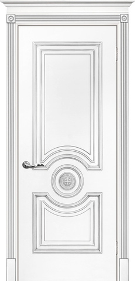 Межкомнатные двери INTERNE DOORS "МОНТАНЬОЛА" Багет-18 (ДГ) Белая эмаль/патина серебро