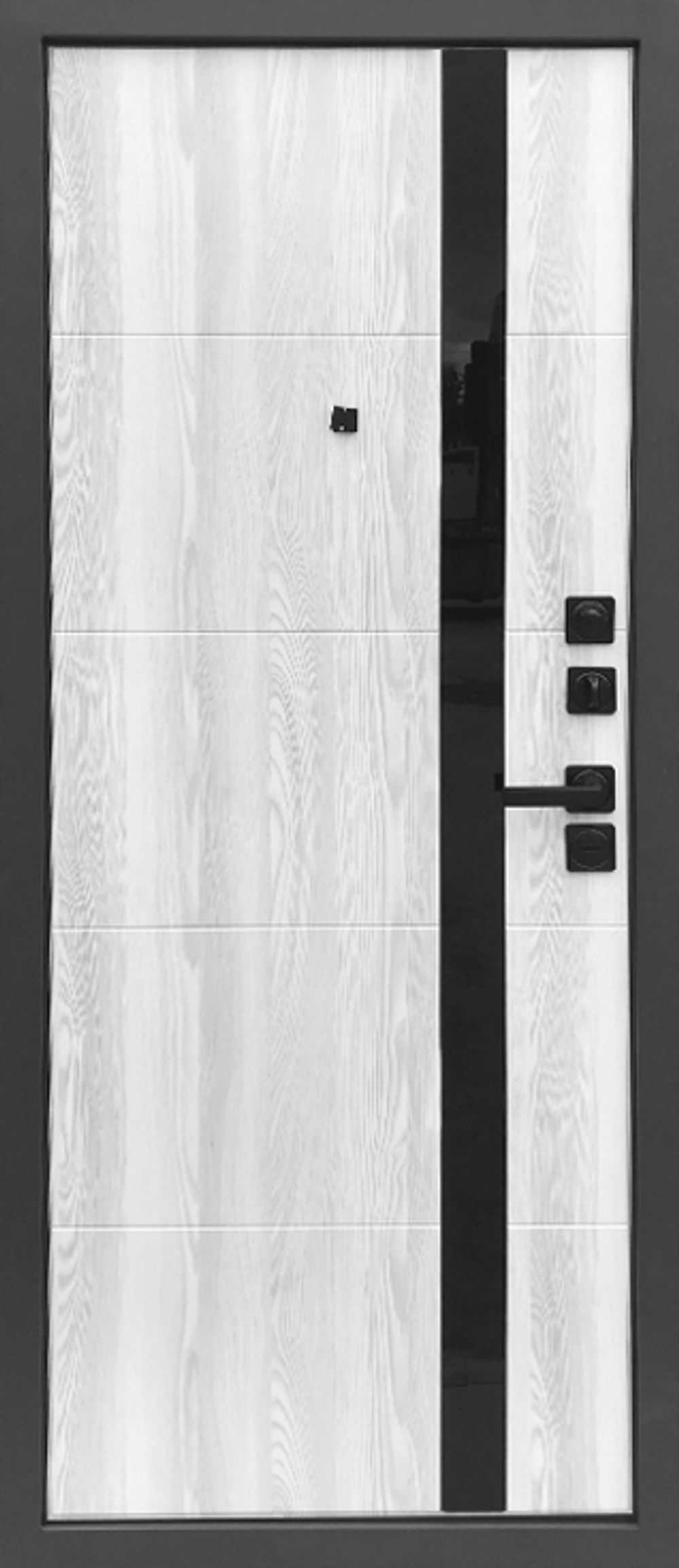 Сейф-дверь alexdoors 3к pro «сирма» ясень ривьера айс/лакобель черный