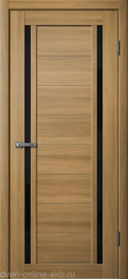 Межкомнатные двери La Stella 203 Дуб сантьяго/Черное стекло/Зеркало ДО