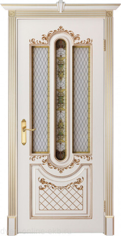 Межкомнатные двери INTERNE DOORS "АЛЕКСАНДРИЯ-2" (ДО) Белая эмаль/патина золото