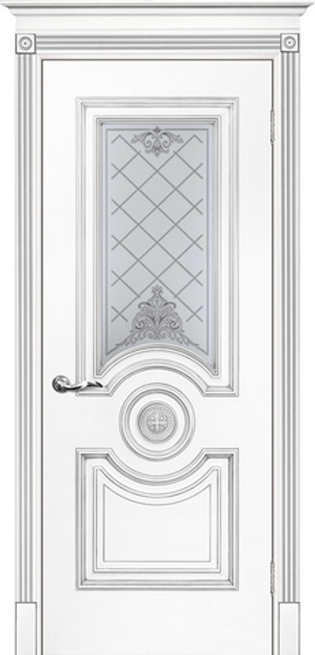 Межкомнатные двери INTERNE DOORS "МОНТАНЬОЛА" Багет-18 (ДО) Белая эмаль/патина серебро
