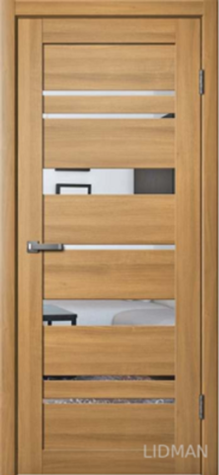 Межкомнатные двери La Stella 283 Дуб сантьяго Черное стекло/Зеркало ДО