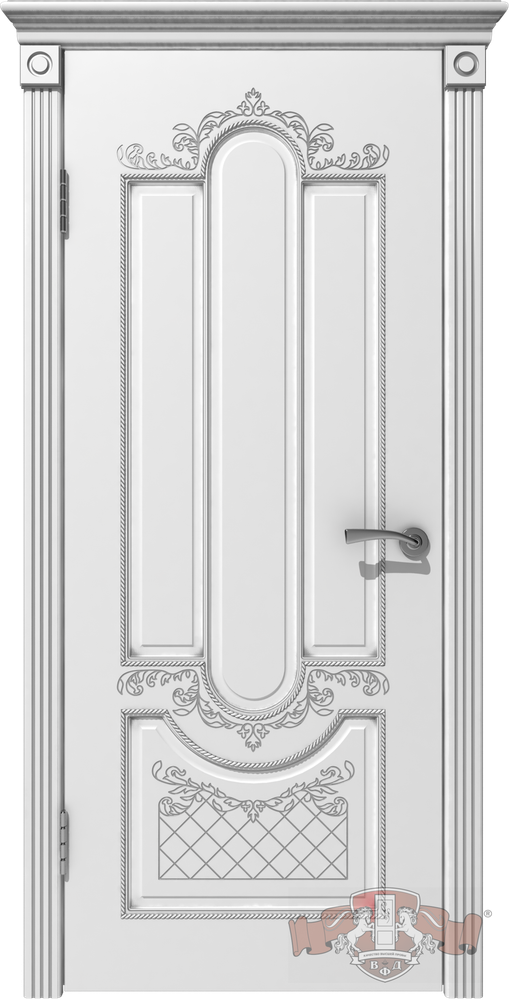 Дверь владимирская фабрика дверей &quot;александрия&quot;  41дг0, белая эмаль/патина серебро