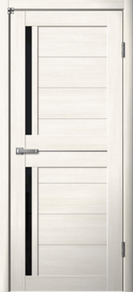 Межкомнатные двери La Stella 202 Ясень снежный/Черное стекло/Зеркало ДО