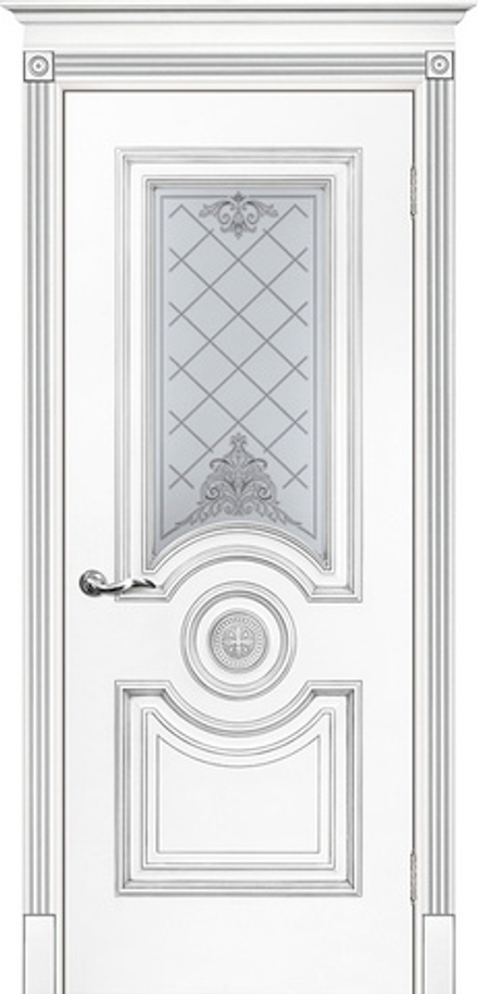 Межкомнатные двери INTERNE DOORS "МОНТАНЬОЛА" Багет-18 (ДО) Белая эмаль/патина серебро