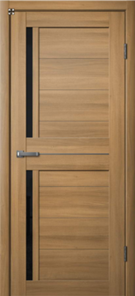 Межкомнатные двери La Stella 202 Дуб сантьяго/Черное стекло/Зеркало ДО