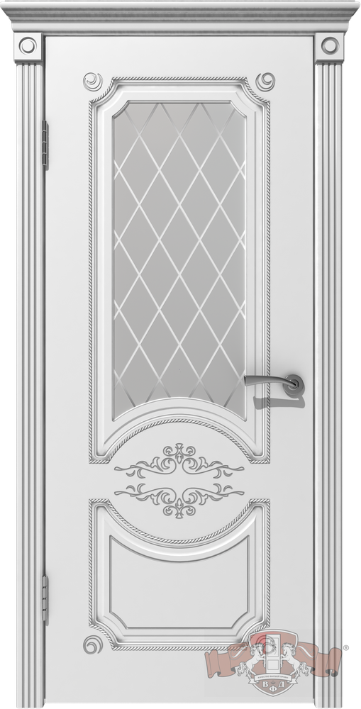 Дверь владимирская фабрика дверей &quot;милана&quot; 42до0, белая эмаль/патина серебро, стекло сатинат