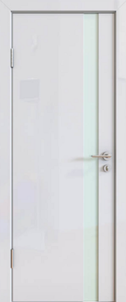 Межкомнатные двери ДВЕРНАЯ ЛИНИЯ "Модерн" 507 AL1 Белый глянец/Лакобель белый/Алюминиевая кромка ДО