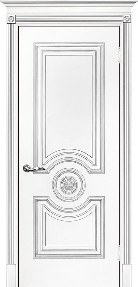 Межкомнатные двери INTERNE DOORS &quot;МОНТАНЬОЛА&quot; Багет-18 (ДГ) Белая эмаль/патина серебро