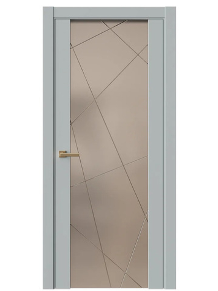 Двери WestStyle Е7  Платиновый дым/ Зеркало сатин бронза/ Гравировка Prime 1 ДО