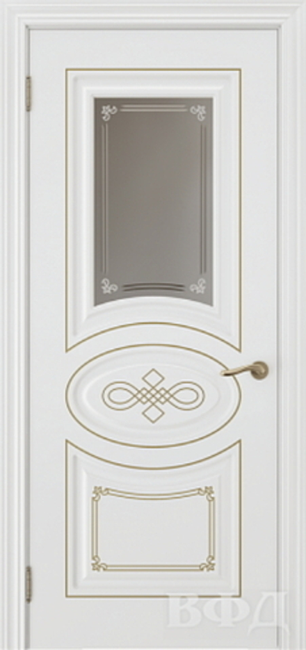 Межкомнатные двери ВФД "БЬЯНКА" 49ДО0, белая эмаль/патина золото/Стекло сатинат