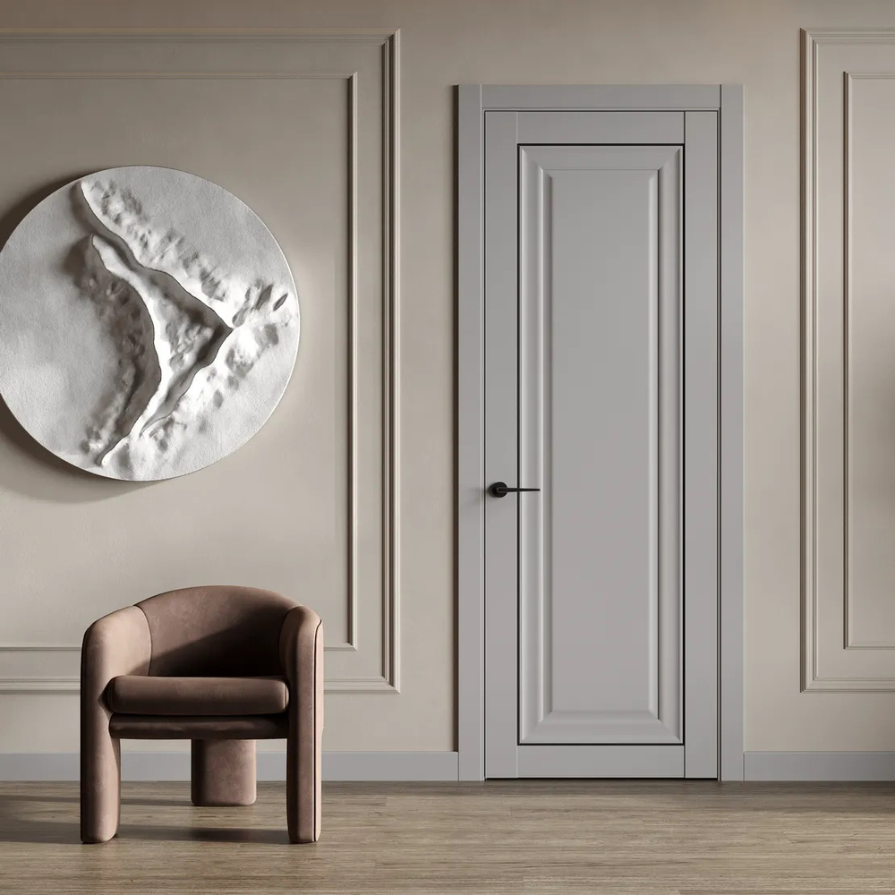 Двери WestStyle HR1 F Emlayer белый /молдинг черный  ДГ