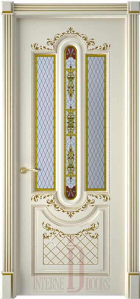 Межкомнатные двери INTERNE DOORS &quot;АЛЕКСАНДРИЯ-2&quot; (ДО) Слоновая кость эмаль/патина золото