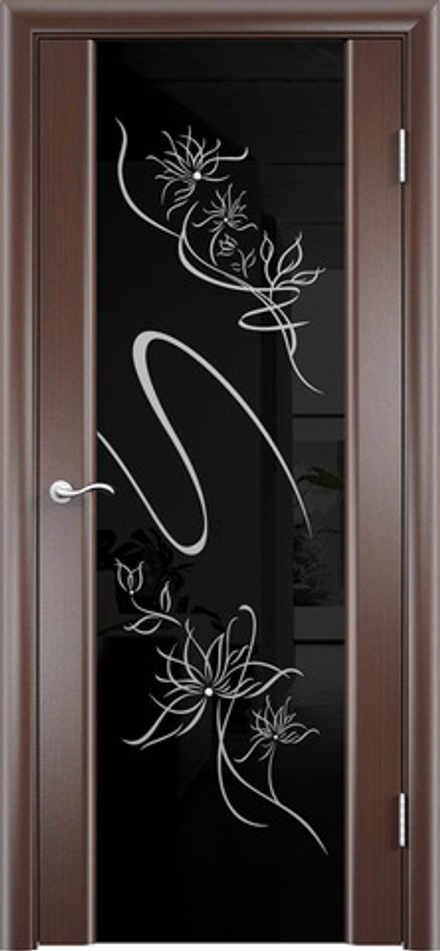 Межкомнатные двери ДВЕРНАЯ ЛИНИЯ "Престиж Кристалл" Тиковое дерево/черн триплекс, пескоструй с 2-х сторон, стразы