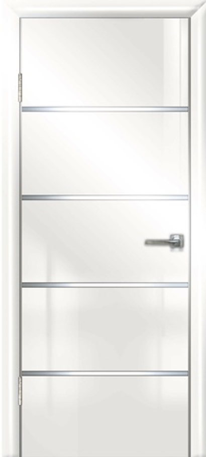 Межкомнатные двери АРГУС "ALUM 4" Белый глянец /Молдинг в цвете металлик (ДГ)