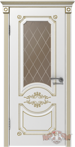 Межкомнатные двери ВФД "МИЛАНА" 42ДО0, белая эмаль/пат.золото, стекло сатинат