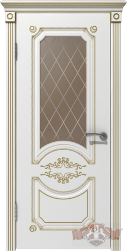 Межкомнатные двери ВФД "МИЛАНА" 42ДО0, белая эмаль/пат.золото, стекло сатинат