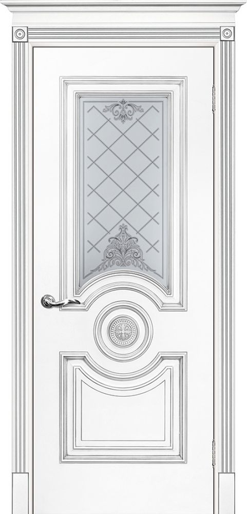 Межкомнатные двери INTERNE DOORS &quot;МОНТАНЬОЛА&quot; Багет-18 (ДО) Белая эмаль/патина серебро