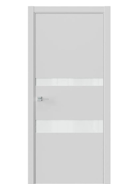 Двери WestStyle  "IN 16" EmLayer Серый /Белое Lacobel /алюм.кромка  ДО