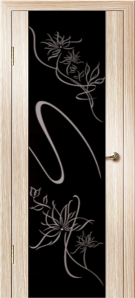 Межкомнатные двери ДВЕРНАЯ ЛИНИЯ "Престиж Кристалл" Светлый дуб/черн триплекс, пескоструй с 2-х сторон, стразы