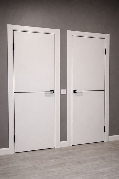 Двери VFD, коллекция Urban 1, цвет Ice с алюминиевой чёрной кромкой